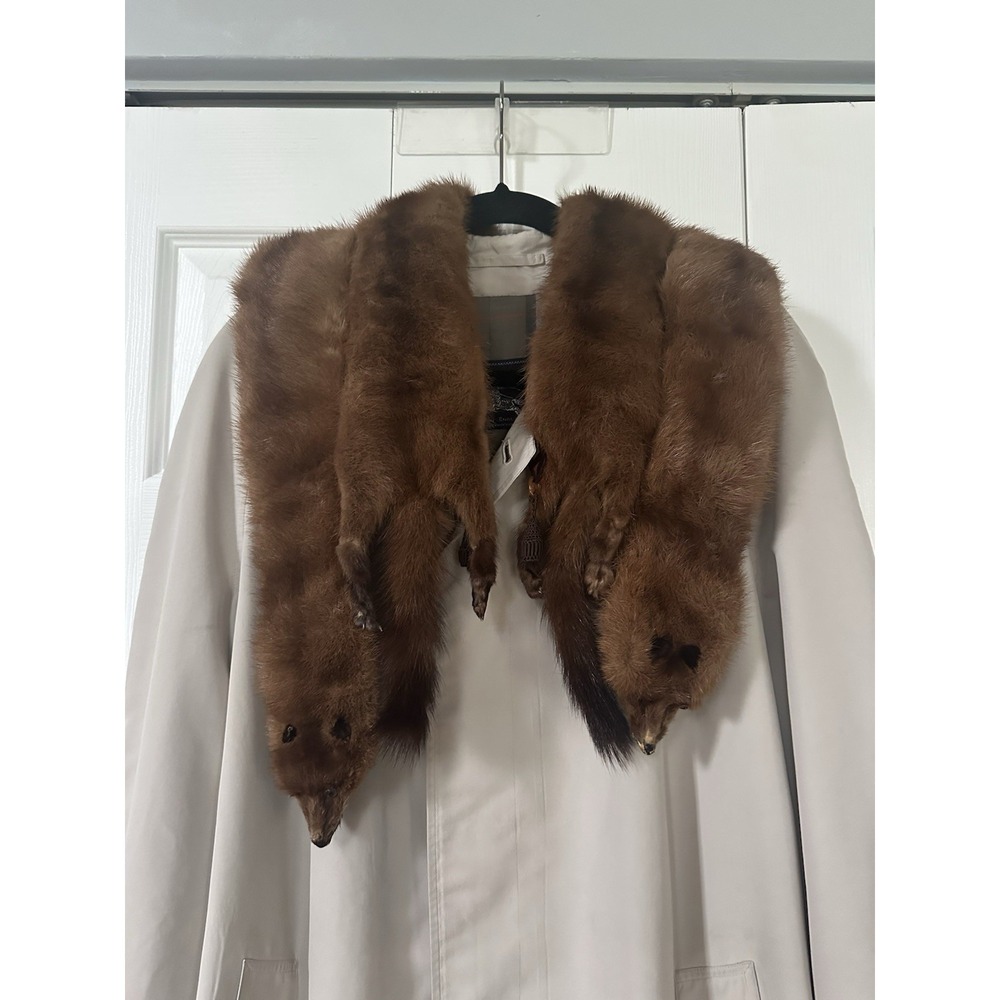 Vintage Mink Stole 4 Pelts Head Full Body Brown Animal Scarf Collar Wrap Shawl